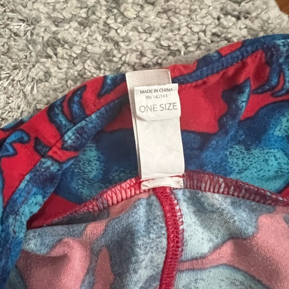 LuLaRoe OS One Size Blue Red Pig Hog Leggings - Picture 3 of 5